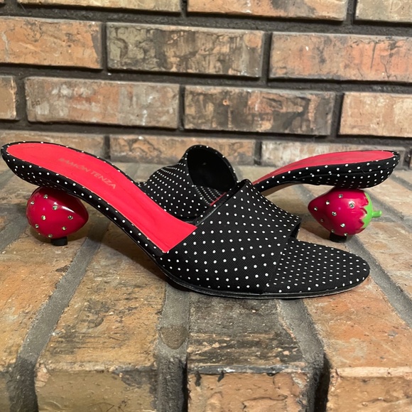 Ramon Tenza *Polka Dot *Swarovski studded *strawberry heel *slides *size 9.5 - Picture 1 of 6